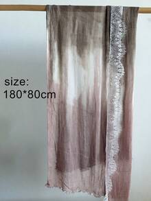 1PC Pleated Chiffon Headscarf With Eyelash Lace Trim, Gradient Dusty Pink Lightweight Semi-Sheer Muslim Women's Hijab, Elegant Lace Edge Shawl, Suitable For Daily Wear And Occasions - Dusty Pink - View 5