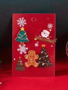 6/9pcs Christmas Element Design Cute Brooch, Suitable For Women's Daily Wear, Holiday Events, Gift Giving - Multicolor - View 3