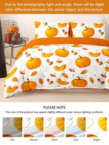 2/3pcs Halloween Thanksgiving Pumpkin Ghost Duvet Cover Set, Soft Breathable Anti-Pilling All-Season Bedding, No Insert, Wrinkle Resistant, Machine Washable, For Single Double Queen King Beds, Multiple Colors, Autumn Bedroom Decor, Holiday Gift - Multicolor - View 8