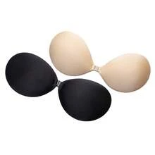 Brasier adhesivo invisible push up con copas redondas efecto mano pezoneras de silicona sin tirantes para vestido de novia escote profundo realce reutilizable mujer - Negro - Ver 6