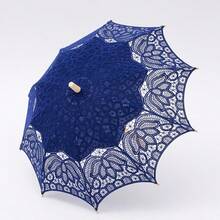 Cloudoo Parapluie en tissu à manche droit avec crochet, brodé de dentelle et fleurs, accessoire décoratif pour voyage, mariage et photographie, parapluie de camping, parapluie de mariée pour robe de mariée, parapluie assorti style Hanfu Kimono japonais, parapluie accessoire cosplay princesse anime - multicolore - Voir 19