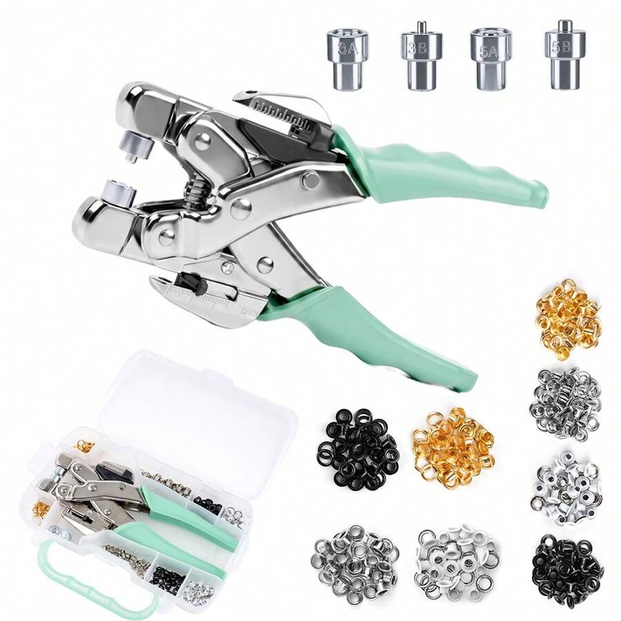 3/16 & 1/8 Grommet Tool Kit And Eyelet Hole Punch Plier, Grommet Eyelet Pliers Tool Set With 160 Pcs Metal Grommets Eyelets And Case For Leather Bags Clothes Belt Cards And Crafts