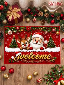 1 pieza Felpudo rojo navideño con Papá Noel, renos, árbol de Navidad y texto de bienvenida, felpudo de entrada de terciopelo cristalino navideño, alfombra de Feliz Navidad, felpudo de bienvenida, alfombra decorativa lavable, Feliz Navidad, decoración navideña, decoración de Navidad, decoración de fiesta de vacaciones, decoración de baby shower, decoración de habitación infantil, decoración del hogar interior y exterior de invierno, decoración de baño, cocina y sala de estar - Navidad Modelo B - Ver 9