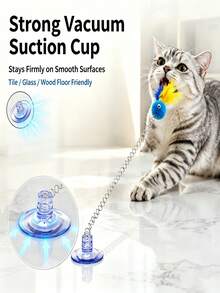 5/3/1pc Suction Cup Spring Plush Ball Cat Toy, Interactive Feather Teaser Wand, Random Color - Multicolor - View 6