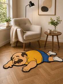 1pc Funny Cartoon Sleeping Man Shaped Rug, Humorous Nap Uncle Creative Floor Mat, Soft Plush Decorative Carpet, Suitable For Bedroom Living Room Dormitory Indoor Use, Fun Housewarming Birthday Gift Room Decor Home Decoration - Multicolor - View 6