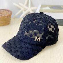 1pc Women's Spring/Summer Daisy Mesh Lace Floral Print Minimalist Metal M Logo Lightweight Comfortable Sun Protection Baseball Cap For Travel, Party, Outing And Daily Wear - M-sign Baseball Cap - View 6