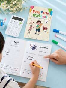 1pc Children's Early Education Cognitive Workbook - Body Parts Vocabulary & Occupation Recognition Word Learning Tracing Book (Back To School Educational Supplies) - Multicolor - View 3