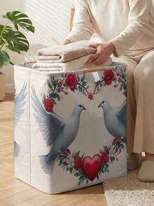 1PC Storage Basket, Laundry Hamper, Laundry Basket, Storage Bucket With Bird Print Design, Foldable Multi-Purpose Storage Bin With Wooden Handle For Daily Clothes Storage & Organization - Multicolor - View 3