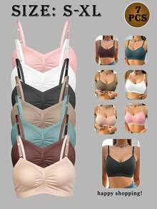 Set Of 7 Lightweight Bras For Women, Designed For Small Busts, Featuring A Comfortable, Breathable, Wire-Free Triangle Cup - 混合顏色 - 查看 9