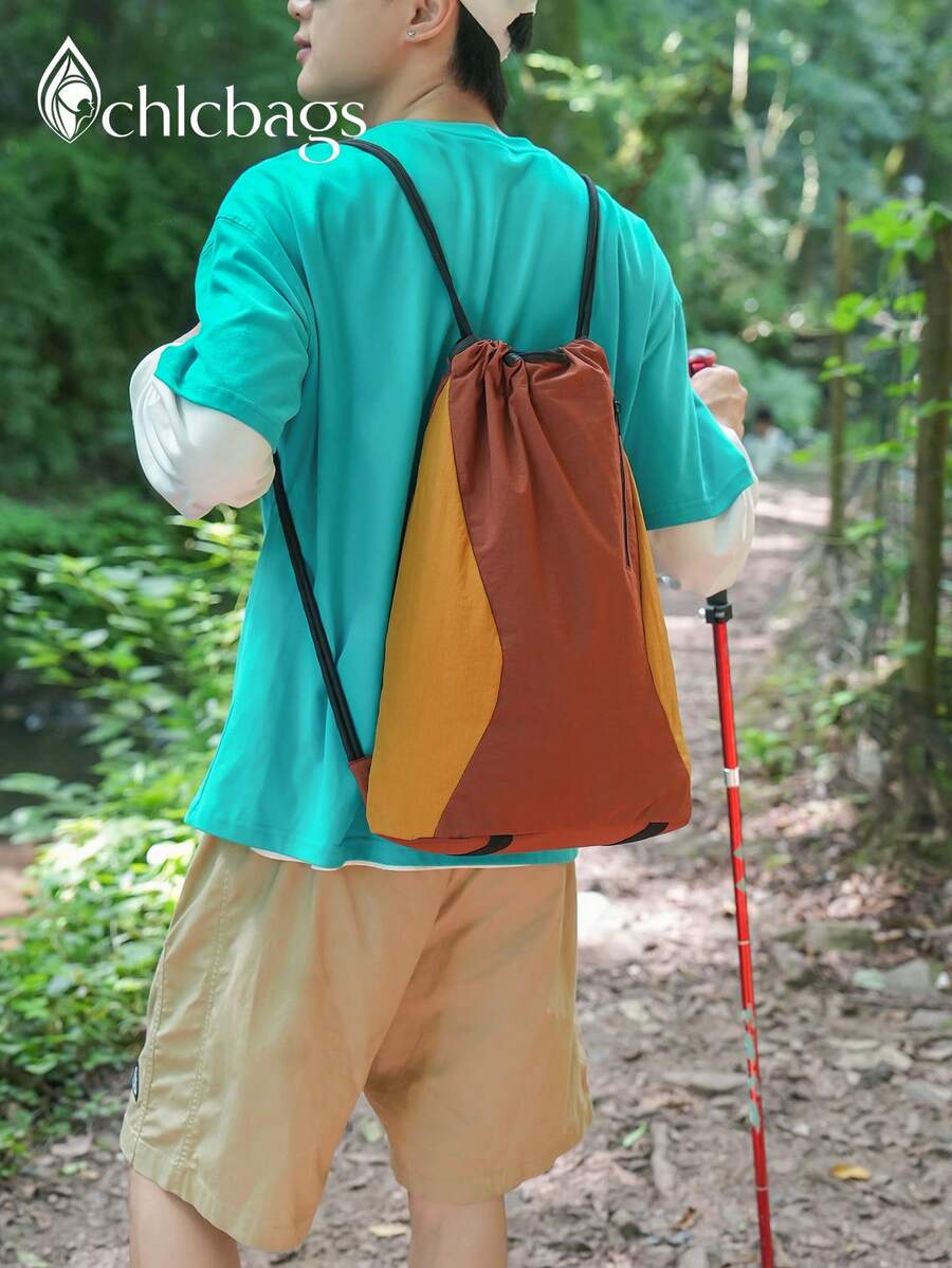 CHLCBAGS 1件裝 (16.9in*12.2in*5.9in) 時尚男士後背包，大容量抽繩包，尼龍材質耐刮耐磨，適合旅行通勤，送給家人朋友的禮物，極簡休閒時尚後背包