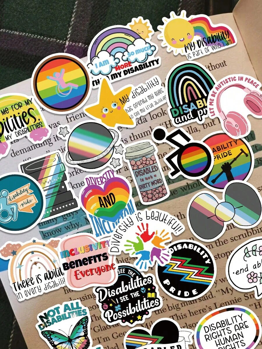 50pcs Disability & Mental Health Stickers For Notebook, Phone Case, Guitar, Skateboard, Tumbler Decoration, Birthday Gift - Multicolor - View 1