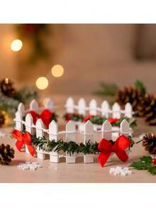 4pcs/Set Mini Christmas Fence Model - Holiday Props, Decorated With Green Vines And Bows. Suitable For DIY Model House Yard, Christmas Craft Projects, Micro Landscape Decoration, Mini Garden, Farm Theme Display And Potted Plant Decoration. - Multicolor - View 9