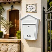 Wall-Mounted Galvanized Steel Mailbox With Security Lock And Slanted Roof, European Style Metal Post Box For A4 Letters, 32x10.5x38cm - A - 查看 4