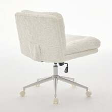 W26.4 Inch Wider Seat Office Chair,Artificial Rabbit Hair Home Office Chair With Metal Base,Adjustable Desk Chair Swivel Office Chair,Vanity Chair(Cream) ,DE1875CM - White - View 6