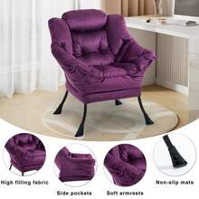 Lazy Chair, Relaxing Chair With Metal Frame And A Side Pocket, Simple Style Comfy Chairs For Bedrooms Living Room Balcony - 彩色 - 查看 2