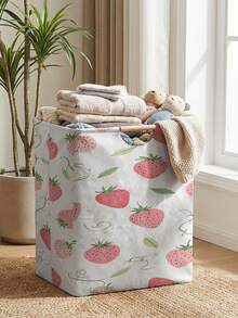 1PC Storage Basket, Laundry Hamper, Laundry Basket, Storage Bucket With Fruit Print Design, Foldable Multi-Purpose Storage Bin With Wooden Handle For Daily Clothes Storage & Organization - Multicolor - View 5