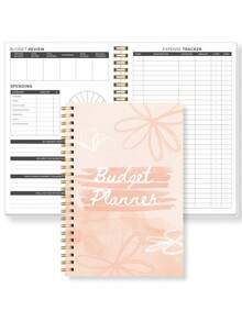 1pc Peach Floral Budget Planner With Budget Review, Expense Tracker, Spending Chart & Monthly Reflection Pages For Home Office, Office Desk Accessories, Halloween Gifts - Rectangle - View 2