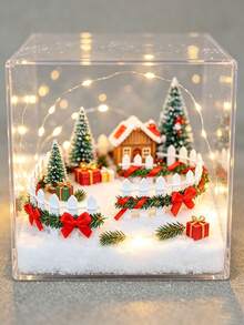 4pcs/Set Mini Christmas Fence Model - Holiday Props, Decorated With Green Vines And Bows. Suitable For DIY Model House Yard, Christmas Craft Projects, Micro Landscape Decoration, Mini Garden, Farm Theme Display And Potted Plant Decoration. - Multicolor - View 3