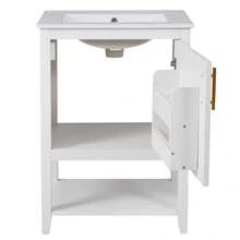 Badmöbel Einzelwaschtisch,Waschtischunterschrank 60 Cm Mit Keramikwaschbecken,Mit Ablage,Weiß - White - View 11