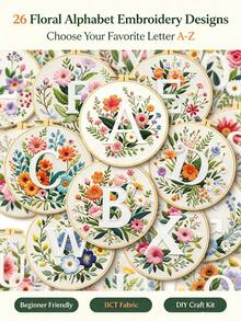 1 Set Floral Letter Cross Stitch Embroidery Kit, Includes 26 Letters To Choose From, Complete Hand Embroidery Starter Set, 11CT Medium Density Fabric, 3 Rolls Of Thread, Creative Gift, Home Decor, Stress Relief Gift, For Girlfriend/Best Friend - Multicolor - View 1