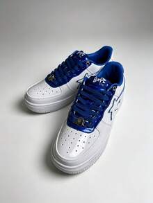 Sepatu Kulit Paten Vintage A BATHING APE BAPE STA Sepatu Sneakers Pria untuk Pakaian Jalanan yang Serasi - Biru - View 1