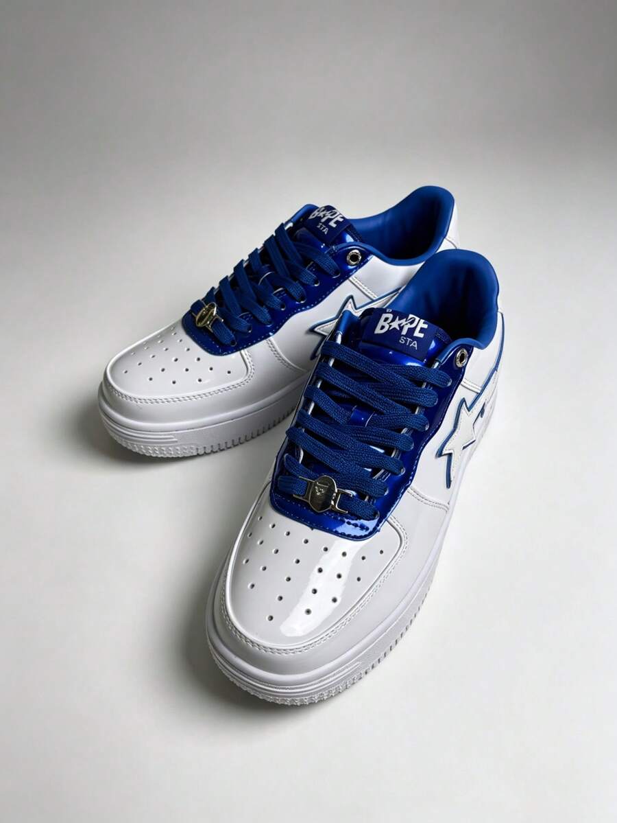 Sepatu Kulit Paten Vintage A BATHING APE BAPE STA Sepatu Sneakers Pria untuk Pakaian Jalanan yang Serasi - Biru - View 1
