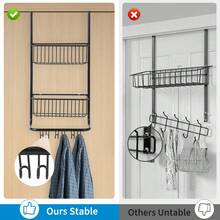 2-Tier Over The Door Metal Shower Caddy Organizer - Hanging Storage Rack With 2 Baskets & 6 Hooks - Space-Saving Bathroom, Bedroom, Pantry, Laundry Organizer, 11.8" X 5.1" X 24.2" - Black - View 8