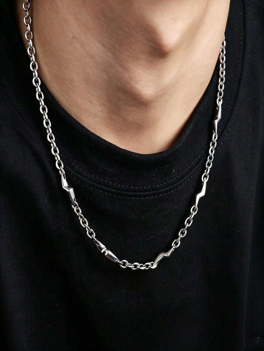 1pc Men's Versatile Hip-Hop Asymmetric Flame Pendant Necklace, Fade-Resistant
