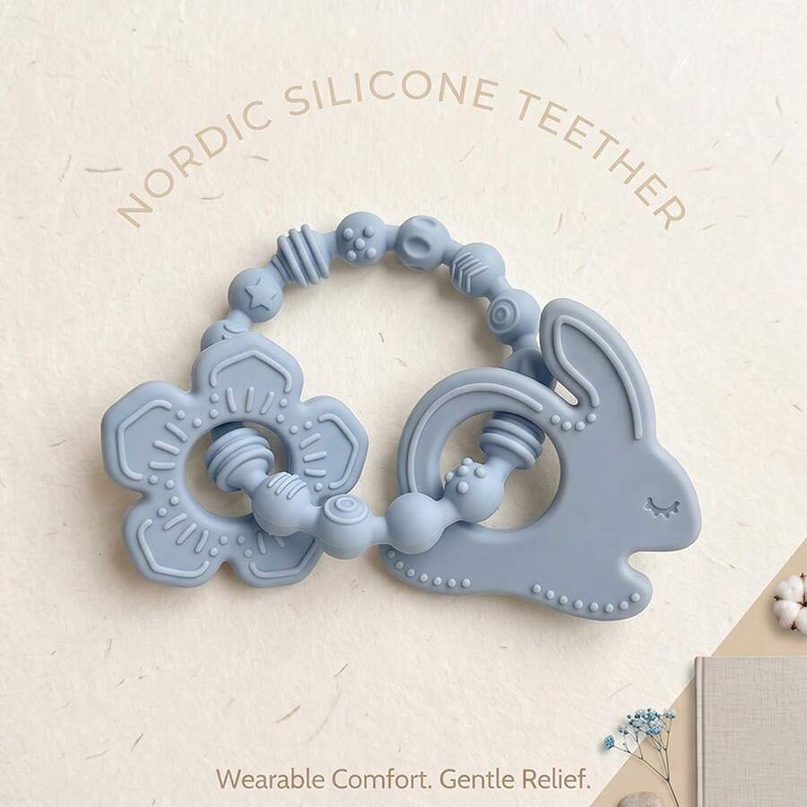 1pc Wearable Silicone Teether Bracelet, Flower & Rabbit Textured Teething Toy, Suitable For Sensory Play, Baby Teether - Sensory Teether 0-6 Months Newborn Gift