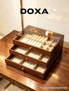 DOXA 紋理三層抽屜式手錶收納盒 中性多層收納盒 適合收藏與送禮 空盒 - 棕色 - 查看 2