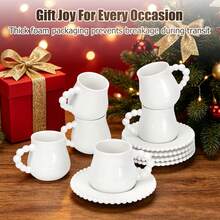 6-Piece Ceramic Espresso Coffee Cup Set With Saucers & Spoons – 3.3oz/100ml Mugs For Cappuccino, Latte, Mocha & Tea | Coffee Bar Essentials & Home Decor | Christmas Gifts - White - View 8