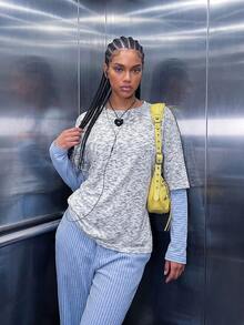 Women's Casual Knitwear Mock Layered Oversized Long Sleeve T-Shirt For Daily Fall & Winter, Going Out, Y2k - White - View 5