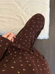 2pcs Women's Pajama Set, Pullover Round Neck Ditsy Floral Romantic Fashion Long Sleeve Long Pants, Comfortable For Home Wear - Brown - View 8