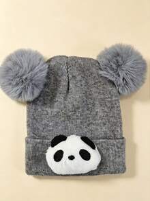 Cute Panda Knitted Hat, Double Pom-Pom Design, Suitable For Toddlers, Soft And Warm, Suitable For Daily Wear, Outdoor Walks And Home Sleep - Multicolor - View 29