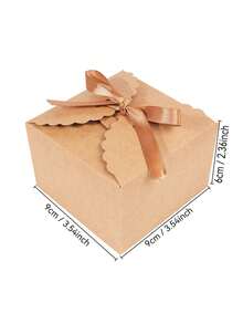 10/20/30pcs Wavy Edge Kraft Paper Gift Boxes With Ribbon Bow, Square Dessert Packaging Boxes, Multi-Purpose Gift Containers, Suitable For Wedding Favors, Holiday Parties, Handmade Gift Wrapping - Kraft Paper Gift Box - View 2