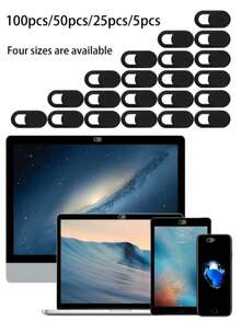 100/50/25/5pcs Camera Privacy Covers, Plastic Camera Privacy Covers, Suitable For IPhone Laptop PC Smartphone Camera Slider, Waterproof, Shockproof, Anti-Drop, Anti-Scratch, Wear-Resistant, Anti-Fingerprint, Full Coverage - Black - View 1