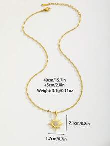 1pc Gold Plated Sparkly Rhinestone Sun Charm Necklace Dainty Boho Sunburst Charm Necklace Minimalist Fashion Jewelry Gift For Girls Daily Wear - Gold - View 5