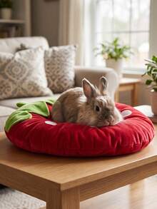 1pc Red Strawberry Small Pet Cushion, Thick Soft All-Season Plush Bed For Rabbits, Guinea Pigs, Hamsters And Small Pets, Ideal For Daily Rest & Photo Shooting, Lovely Holiday Gift For Pet Owners, Friends And Family - Green Red - View 6