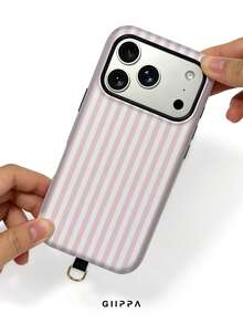 GIIPPA 1套白色與粉色條紋設計，Phone 17 Pro Max手機殼+保護墊，相容於Phone 16 Pro Max、15 Pro Max、14 Pro Max，韓系高端時尚趣味手機殼，相容於11/12/13/14/15/28 Pro Max Plus，優雅設計適合男女，聖誕節、情人節、復活節、婚禮季與生日送給女友的完美禮物！ - 粉色 - 查看 6