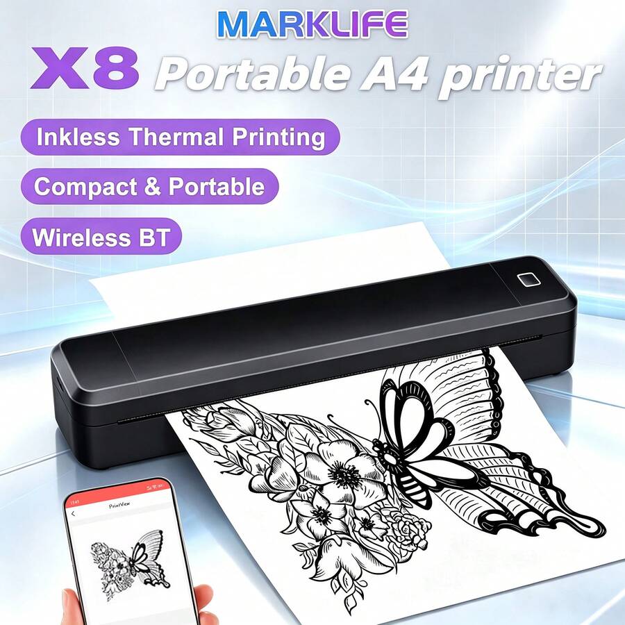 Marklife X8 Portable A4 Tattoo Printer Bluetooth Wireless Thermal Stencil Printer For Tattoo Artists Office Home PDF Document Photo Printing