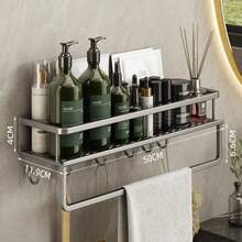 1pc Bathroom Storage Rack, Wall-Mounted No-Drill Towel Rack Organizer, Suitable For Bathroom/Balcony/Kitchen, Multi-Functional Home Storage Rack, Home Bathroom Decor, Bathroom Storage Organizer, Autumn Decor, Back To School Decor - White - View 13