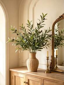 5pcs Artificial Olive Branch Set, Green Plant Stem, Olive Leaves, Faux Fruit, Silk Plant, Artificial Olive Branch With Green Leaves, Vase Filler, Home Decor, Indoor Artificial Greenery, Suitable For Wedding Bouquet, Arch, Wreath - Green - View 3