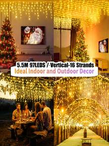 1 pieza Guirnalda de luces solares de pilar de hielo, 97/160 LED Luces de hadas para exteriores, 8 modos de iluminación, IP65 impermeable Luces de cortina, Balcón, Jardín, Aleros, Fiesta, Pared, Ventana, Porche, Patio, Pabellón, Decoración de fiesta de Navidad, Luz decorativa colgante-5.5M/7M - Luces LED solares tipo carámbano - Ver 17