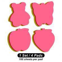 4pcs/Set Cute Shaped Colorful Border Sticky Notes Set Bear/Butterfly/Fruit Pattern Self-Adhesive Aesthetic Memo Pads Index Tabs Bookmarks Student School Office Stationery Supplies - Sticky Note Set - View 9
