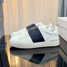VL Rivet White Leather Sneakers, Plus Size Pair-Skateshoes In Stock, Platform High-Top Shoes, Lightweight Contrast-Color Sports Shoes - 深藍 - 查看 4