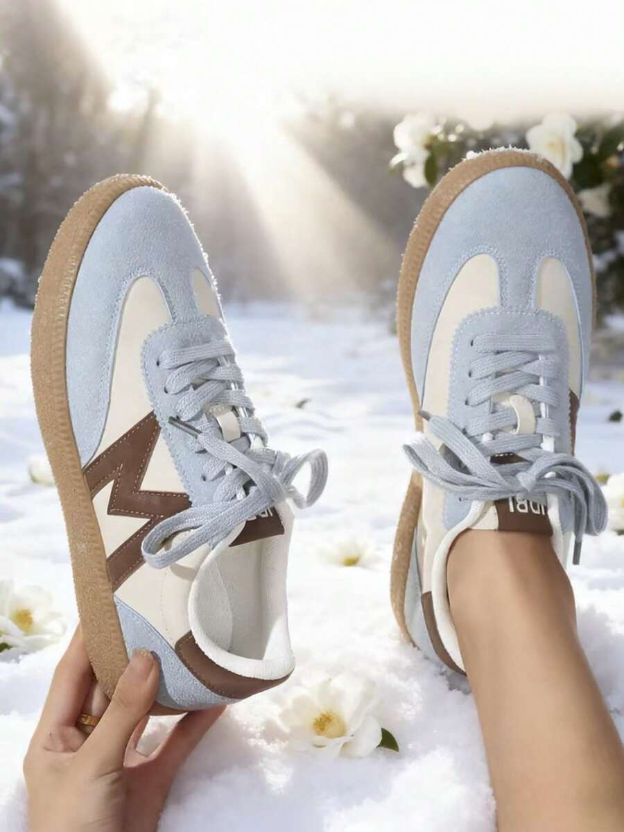 Women Casual Sneakers, Lace Up Walking Shoes - Blue - View 1