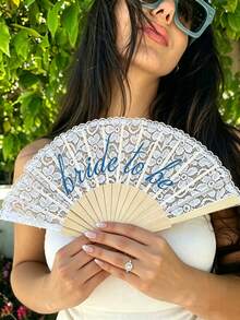 Lace Bridal Foldable Fan, Blue Bach Gift, Bride, Wedding Accessories, Bridesmaid, Embroidered Single Dress Accessory - Festival - Multicolor - View 4