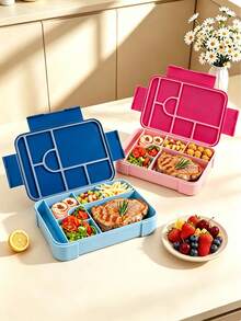 1pc Minimalist Solid Color Multi-Compartment Lunch Box With Lid, Fruit Salad Bento Box, Microwaveable Lunch Container, Reusable, Suitable For Outdoor Camping, Picnic, Office Workers, Back To School - Multicolor - View 2