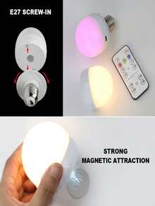 1pc Remote Control RGB LED Bulb, Rechargeable Detachable Magnetic E27 Screw-In Light, Dimmable 15 Colors Timing Ambient Lamp For Closet, Bedroom, Festival Decor - 1 - View 10