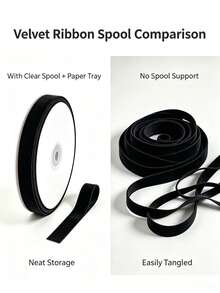 Flocked Ribbon Christmas Ribbon Suitable For Christmas Tree Decoration, Christmas Sleigh Decoration, Christmas Dinner Decoration, Christmas Window Display Decoration, Flocked Satin Ribbon Bow 3/8 Inch X 10 Yards (Multiple Sizes Available) With Paper Spool Easy To Store - Black, Size 10 - View 4